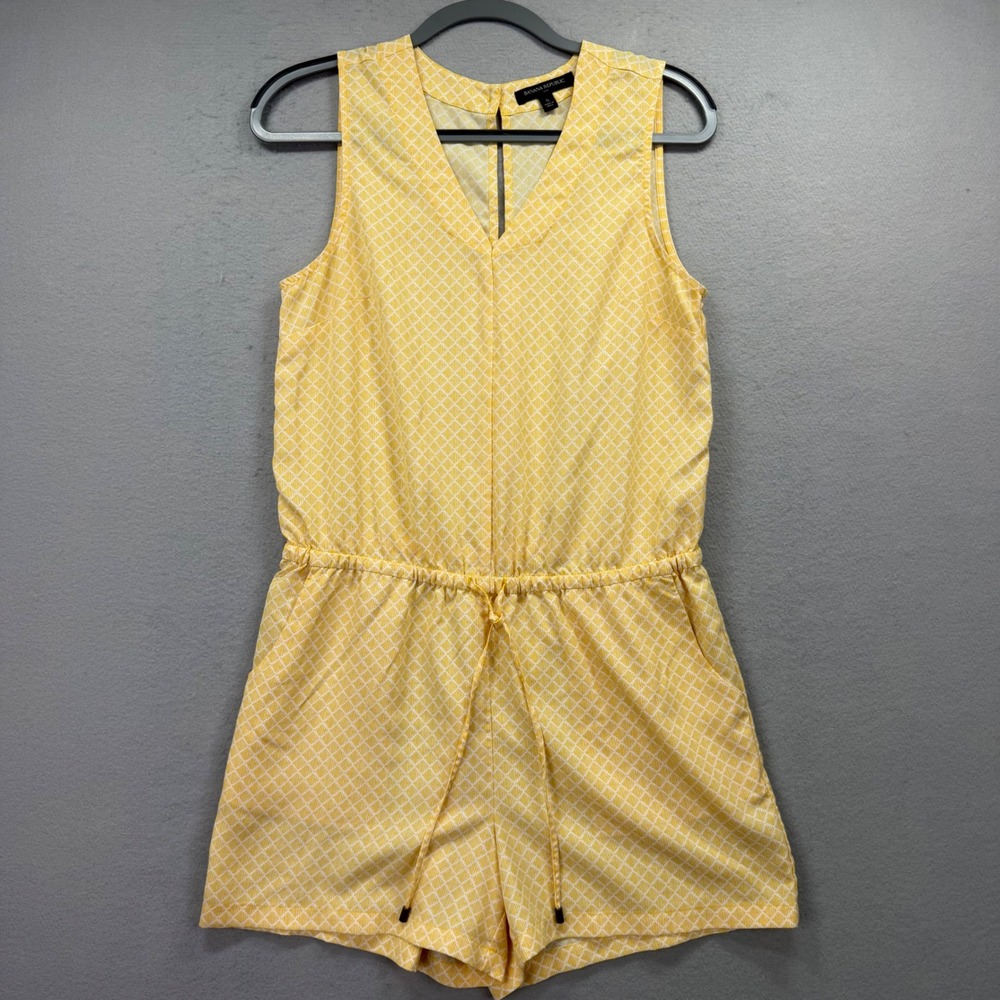 Banana Republic Romper Women Small Yellow Geometric Diamond Sleeveless V-Neck